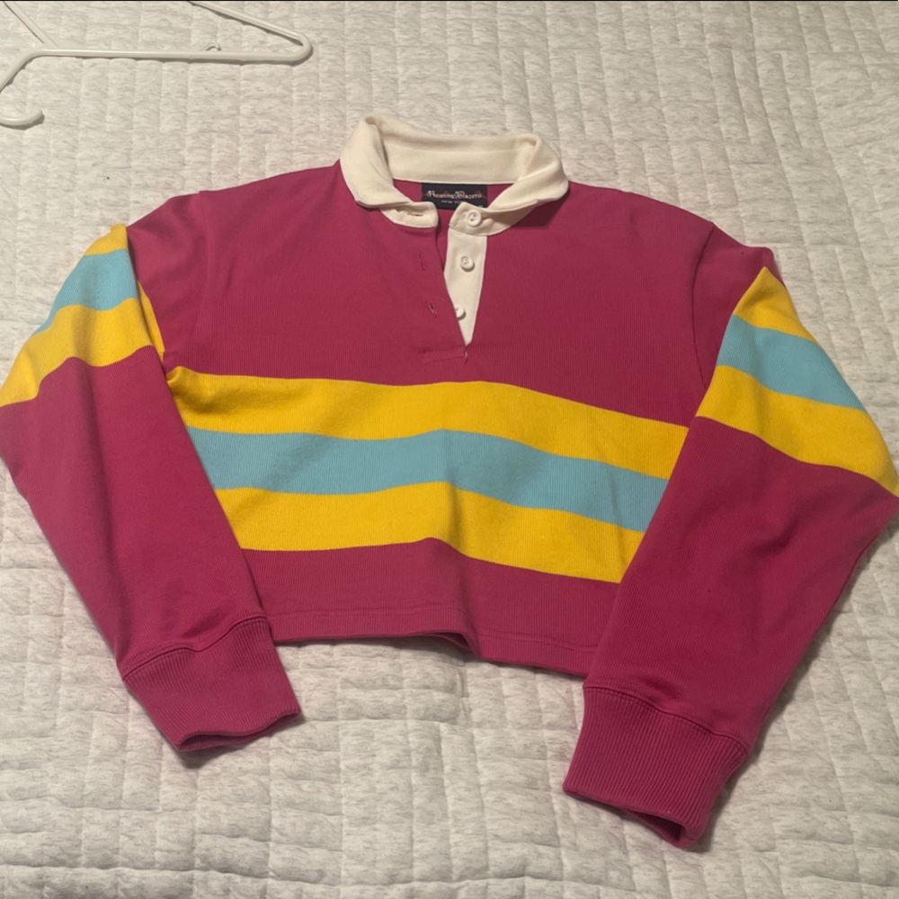 Rowing Blazers Pink Sweater with Yellow and Blue Stripes